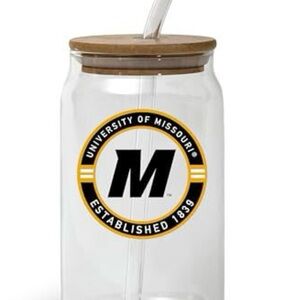 Clear Glass Water Bottle with Bamboo Lid - University of Missouri